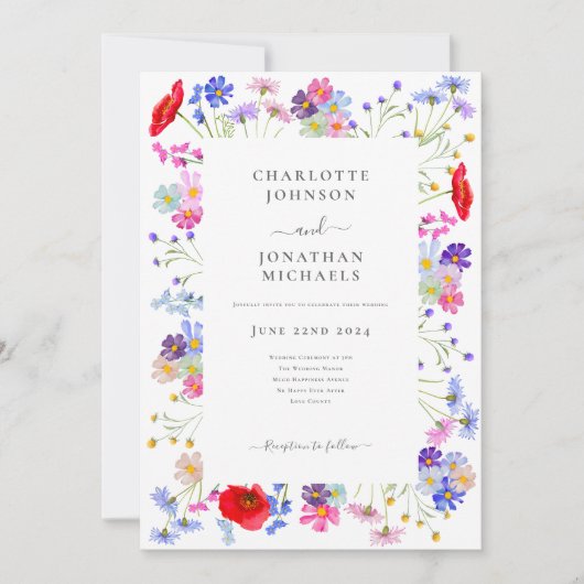 Kleurrijke Wilde Bloem Boho Chic QR Code Trouwen Kaart (Voorkant)