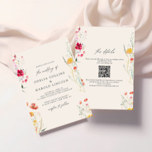 Kleurrijke Wilde Bloem Crème Trouw QR Code Kaart