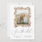 Kleurrijke wilde bloem | Lijst foto weide Save The Date (Voorkant)