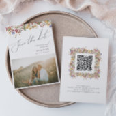 Kleurrijke wilde bloem | QR-code foto weide Save The Date
