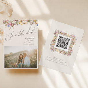 Kleurrijke wilde bloem   QR-code voor beige weide  Save The Date