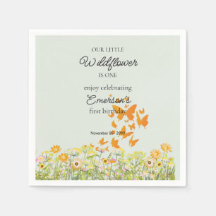 Kleurrijke Wilde Bloem Vlinder 1e Verjaardag Servet