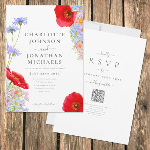 Kleurrijke wilde bloem waterverf boho QR-code Kaart