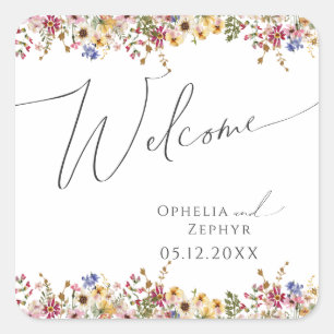 Kleurrijke wilde bloem   Welkomstwoord weduwen Vierkante Sticker