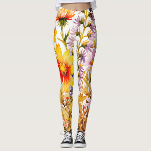 kleurrijke wilde bloemen aquarel schilderij leggings