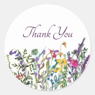 Kleurrijke wilde bloemen bedanken je klassieke ron ronde sticker