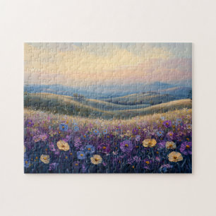 Kleurrijke wilde bloemen bij zonsondergang legpuzzel