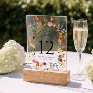 Kleurrijke Wilde Bloemen Boog Acrylaat Tafelkaartj Acryl Uitnodigingen