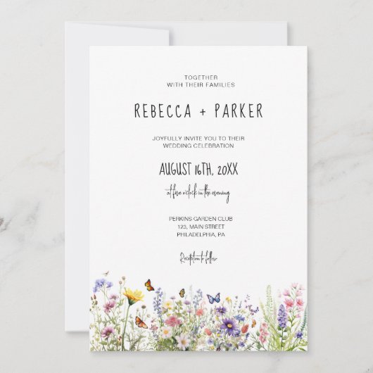 Kleurrijke wilde bloemen bruiloft foto en Qr code Kaart (Voorkant)