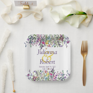 Kleurrijke wilde bloemen bruiloft papieren borden bordje