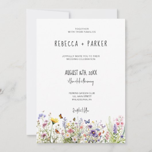 Kleurrijke wilde bloemen bruiloft qr code RSVP op Kaart (Voorkant)