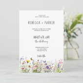 Kleurrijke wilde bloemen bruiloft qr code RSVP op Kaart (Staand voorkant)