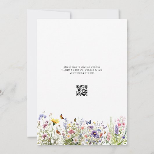 Kleurrijke wilde bloemen bruiloft qr code RSVP op  Kaart (Achterkant)