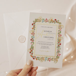 Kleurrijke wilde bloemen Floral Garden Weddenschap Folie Uitnodiging