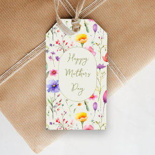 Kleurrijke wilde bloemen groen gelukkige Moederdag Cadeaulabel
