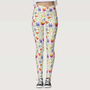 Kleurrijke wilde bloemen in een veld leggings