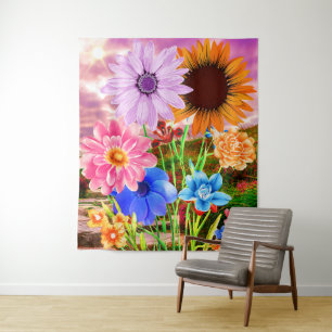 Kleurrijke Wilde Bloemen Kunst - Mooie Tuin Bloeme Wandkleed