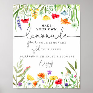 Kleurrijke wilde bloemen maken je eigen limonade-t poster