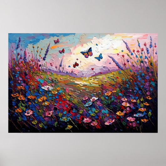 Kleurrijke wilde bloemen Meadow met Butterflies Poster (Voorkant)
