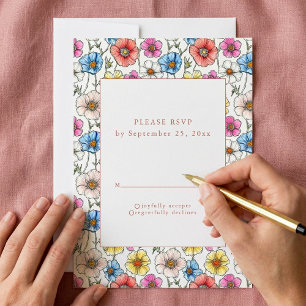 Kleurrijke wilde bloemen naadloos patroon RSVP kaa Kaart