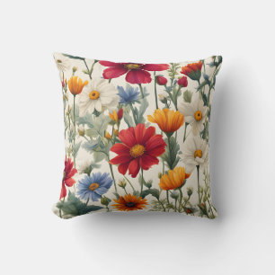 Kleurrijke wilde bloemen op een witte achtergrond kussen
