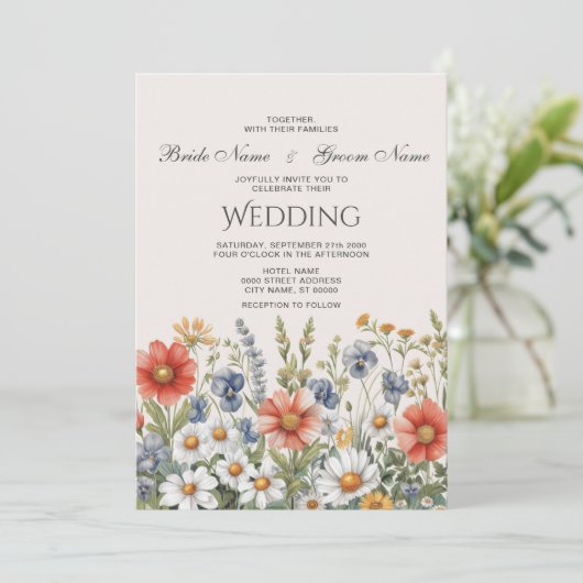 Kleurrijke wilde bloemen Weddenschap Kaart (Staand voorkant)