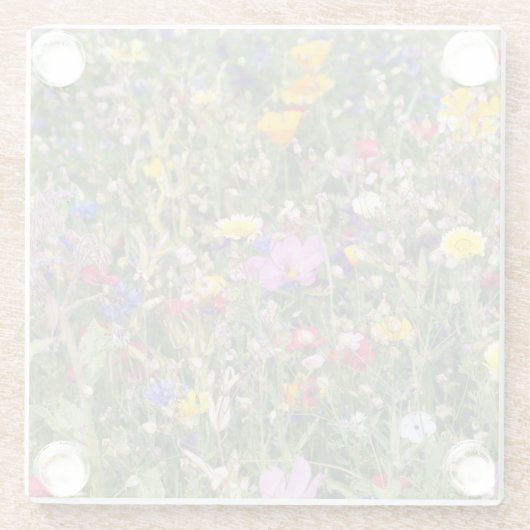 Kleurrijke wilde bloemenweide, levendig patroon. glazen onderzetter (Achterkant)