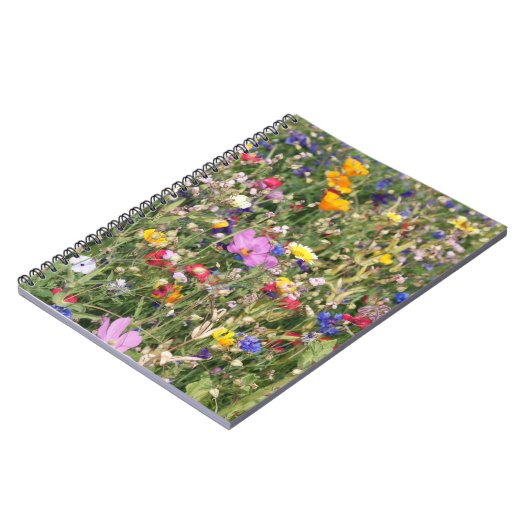 Kleurrijke wilde bloemenweide, levendig patroon. notitieboek (Linkerzijde)