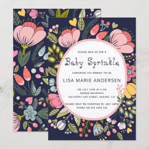 Kleurrijke wilde bloemenweide marinebabyfeestje kaart