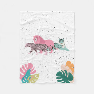 Kleurrijke wilde dieren & tropische bladeren fleece deken