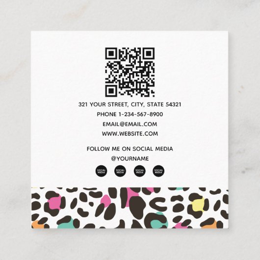 Kleurrijke Wilde Dieren & Tropische Bladeren QR Co Vierkante Visitekaartje (Achterkant)