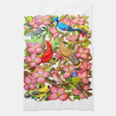 Kleurrijke wilde vogels in Dogwood Kitchen Towel Theedoek (Verticaal)