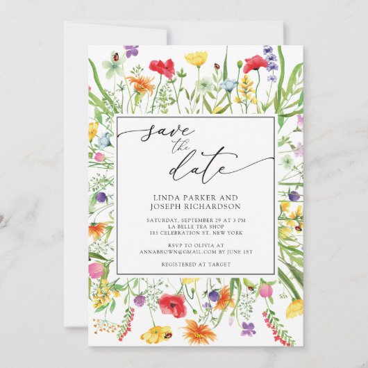 Kleurrijke wilderbloem Bewaar de datum Kaart (Voorkant)