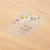 Kleurrijke Wildflower Arch Gold Lijst | Boho Bruil Acryl Uitnodigingen (Laagn)