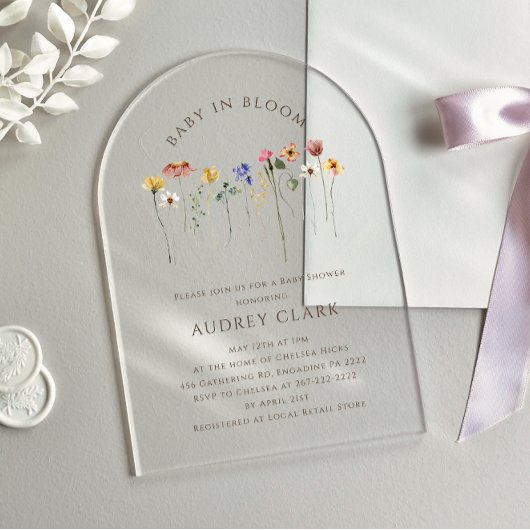 Kleurrijke Wildflower Baby in Bloom Baby shower Acryl Uitnodigingen
