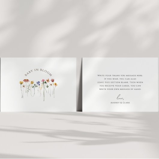 Kleurrijke Wildflower Baby in Bloom Baby shower Bedankkaart