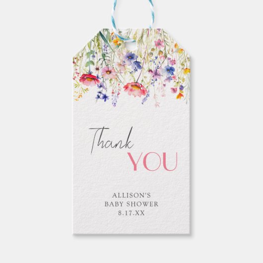 Kleurrijke Wildflower Baby in Bloom Baby shower Cadeaulabel (Voorkant)