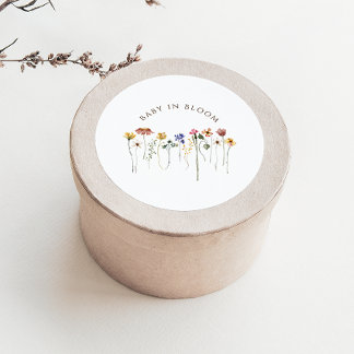 Kleurrijke Wildflower Baby in Bloom Baby shower Ronde Sticker