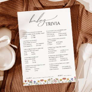 Kleurrijke Wildflower Baby shower Baby Trivia Kaar Kaart