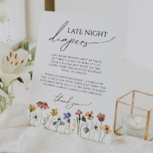 Kleurrijke Wildflower Baby shower Late Night Luier Reclamebord Met Voetstuk