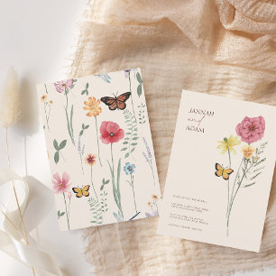 Kleurrijke Wildflower Bloemen Vlinder bruiloft Kaart