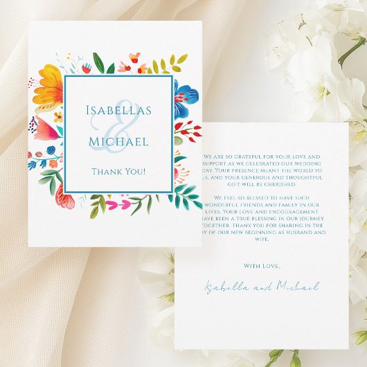 Kleurrijke Wildflower Bloemen Waterverf Bruiloft Bedankkaart