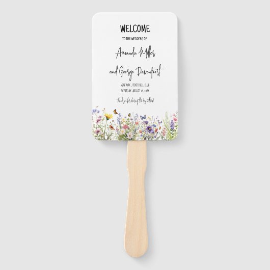Kleurrijke Wildflower bruiloft programma fan Handwaaier (Voorkant)