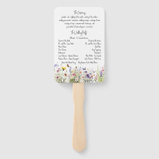 Kleurrijke Wildflower bruiloft programma fan Handwaaier (Achterkant)