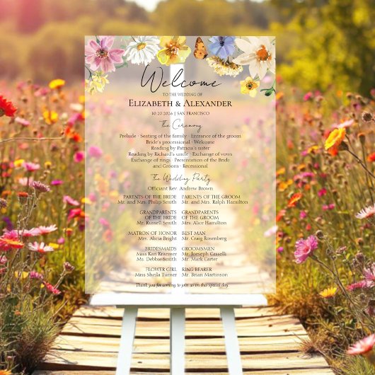 Kleurrijke Wildflower Ceremony Acryl Programma Tek Bord