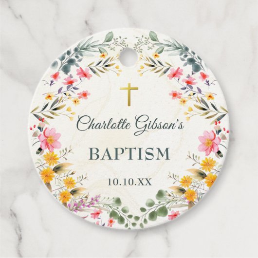 Kleurrijke Wildflower doop Bedankjes Labels (Voorkant)