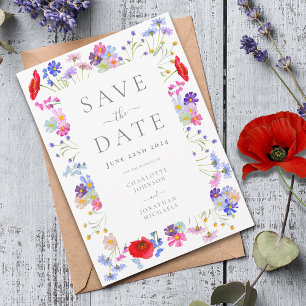 Kleurrijke Wildflower Elegante bruiloft Save The Date
