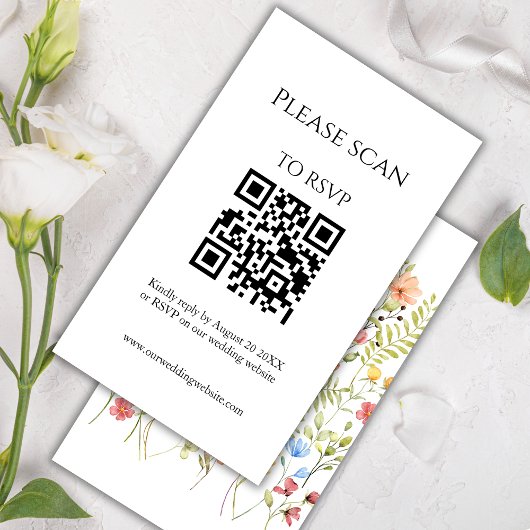 Kleurrijke Wildflower Elegante QR-code & RSVP brui Informatiekaartje
