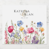 Kleurrijke Wildflower Eten en Drank Label Set Sparkling Wijnetiket (Enkel label)