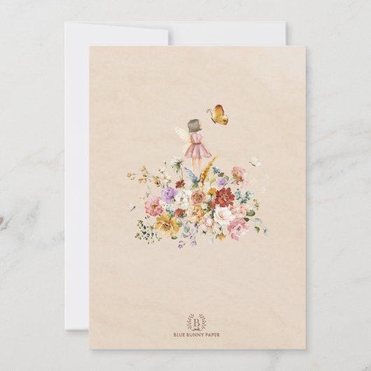 Kleurrijke Wildflower Fairy Prinses 4e Verjaardag Kaart (Achterkant)